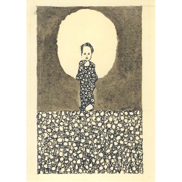 Egon Schiele. Kind mit Nimbus auf einer blumenwiese, 1909