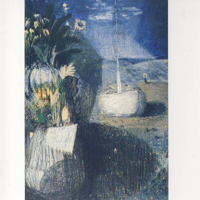 Irakli Parjiani. Landschaft mit Blumen und Boot, 1983