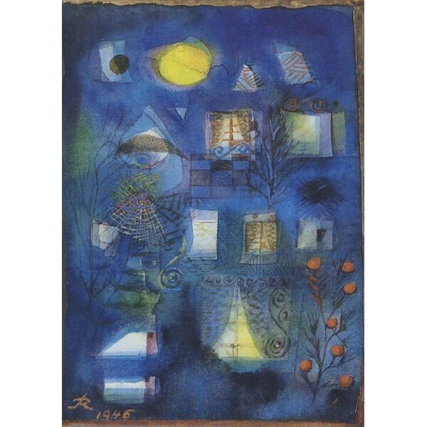 Reichel, Hans. Tiefblaues Gartenbild mit gelbem Vollmond
