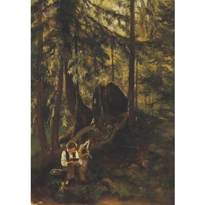 Hans Thoma. Waldinneres mit lesendem Knaben