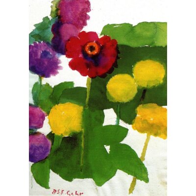 Ferdinand Gehr. Zinnie, Dahlien, Tagetes