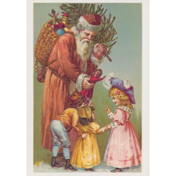 Der Weihnachtsmann mit Kindern.  Altes Motiv um 1900