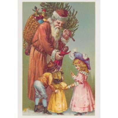 Der Weihnachtsmann mit Kindern.  Altes Motiv um 1900