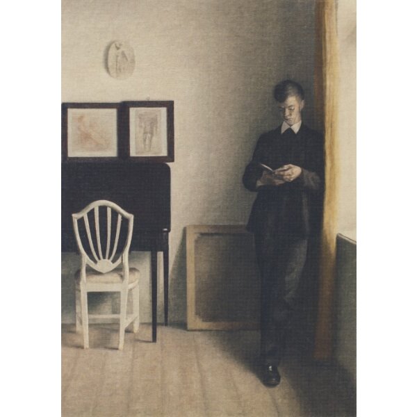 Vilhelm Hammershoi. Interieur mit lesendem jungen Mann, 1898