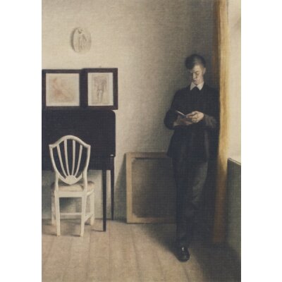 Vilhelm Hammershoi. Interieur mit lesendem jungen Mann, 1898