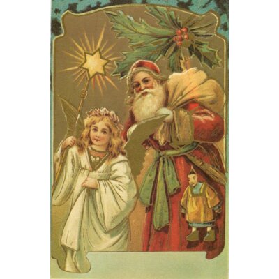 Der Weihnachtsmann mit Christkind.  Altes Motiv um 1900
