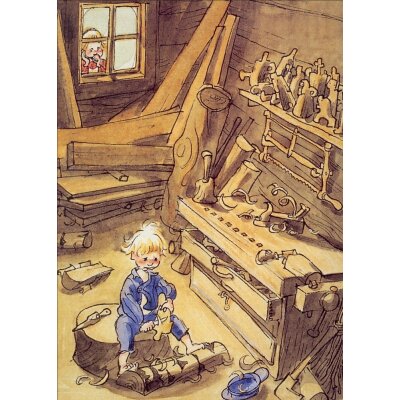 Astrid Lindgren. Beim schnitzen